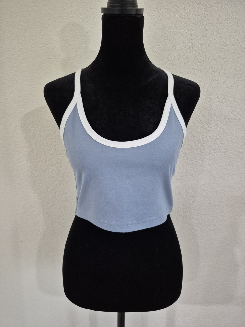 Light Blue Cropped Tank with White Trim